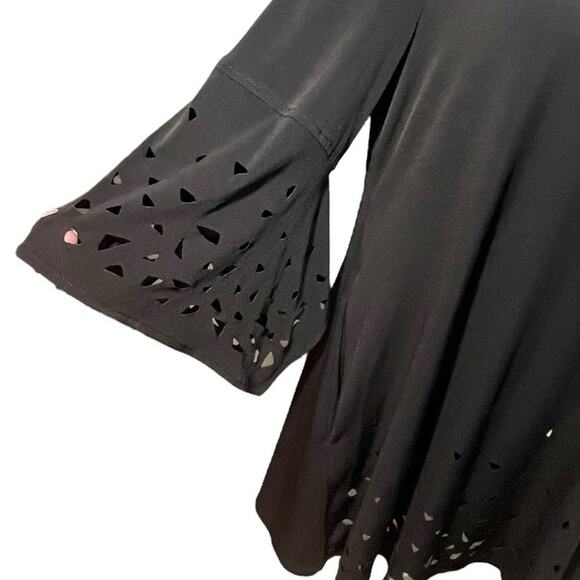 IC By Connie K Women's Blouse L Black Asymmetrical Artsy Pocket Tunic Top Slinky - Picture 2 of 11